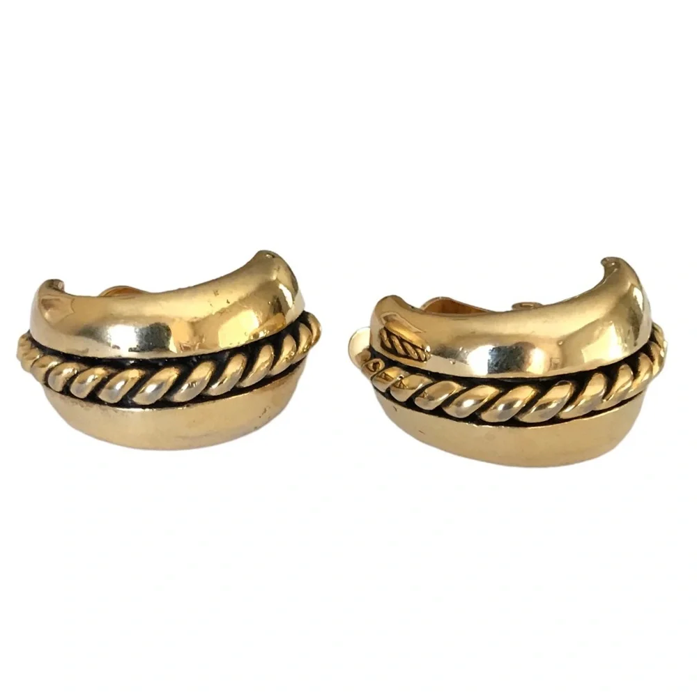 Vintage Gold Tone Chunky Scroll Clip On Earrings